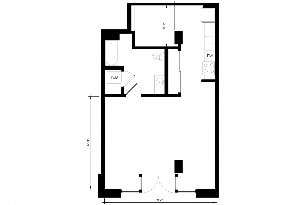 Floor plan for 1 bed, 1 bath, 740 sqft